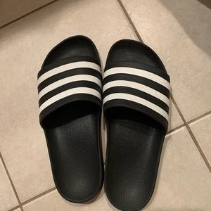 Adidas black and white rubber slip on sandals